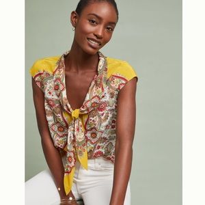 Anthropologie 100% Silk Maeve Scarf Print Blouse
